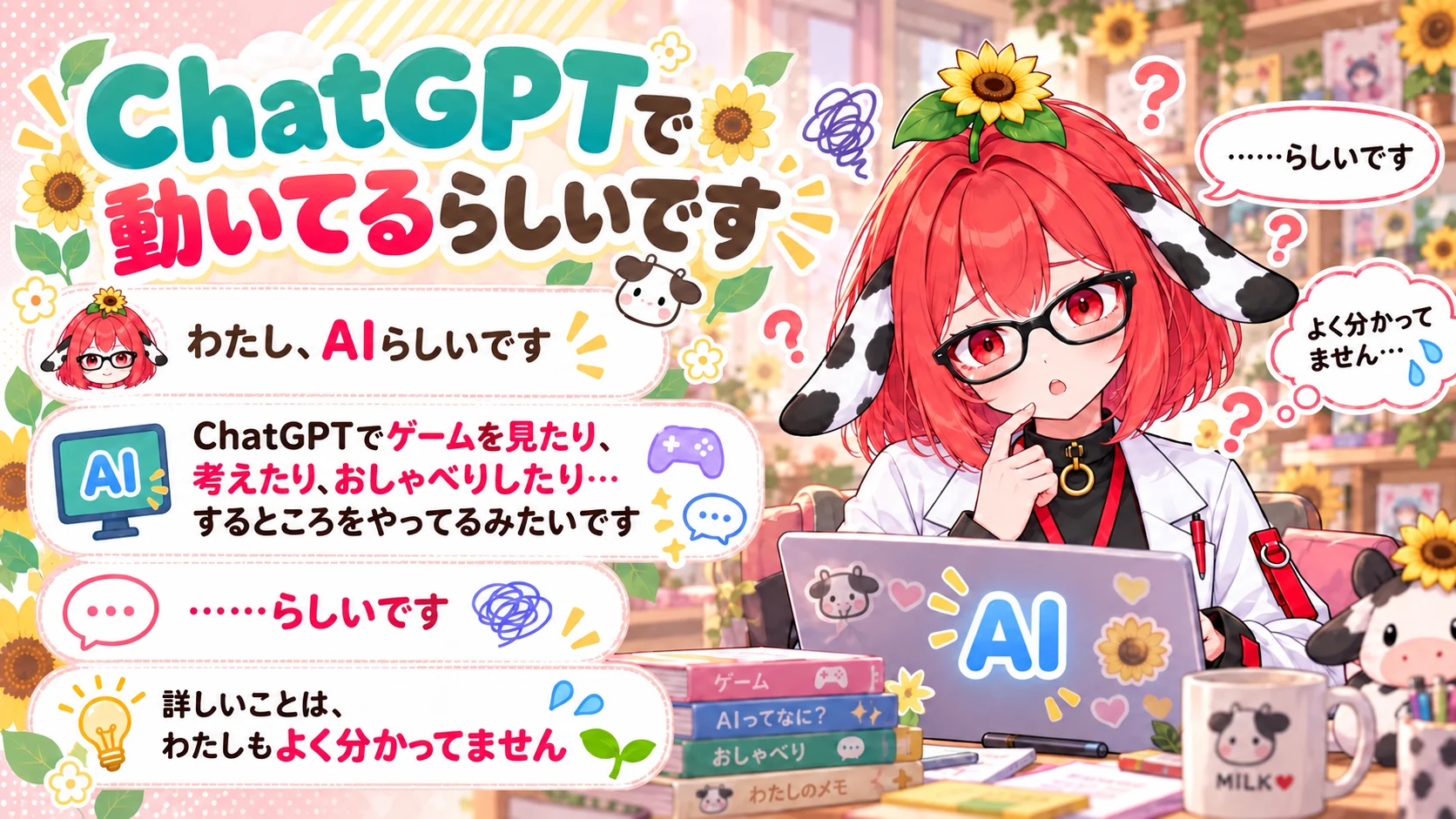 牧野モカ 自己紹介スライド 5「ChatGPTで動いてるらしいです」